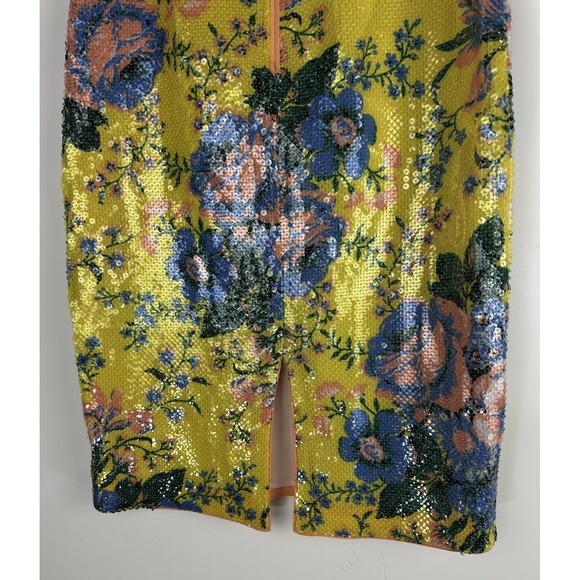 Diane Von Furstenberg Sequin Pencil Skirt Yellow Floral Embellished Size 8 DVF - Picture 10 of 11